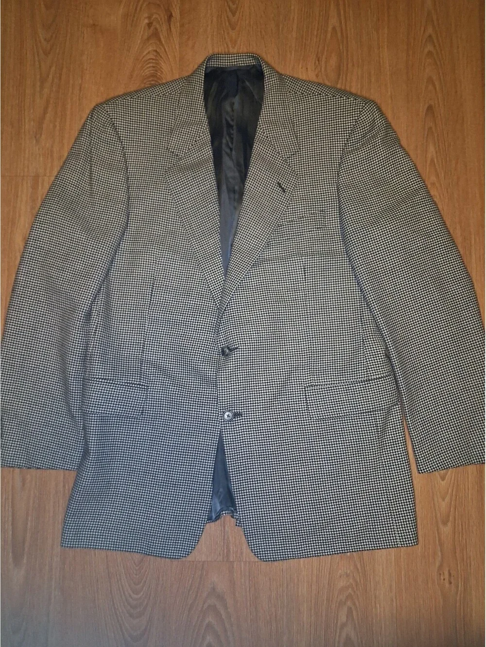 Hickey Freeman Sport Coat 44L White Houndstooth Cashmere
